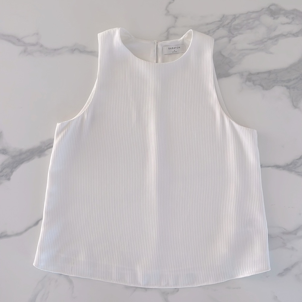 White Aritzia Babaton Ribbed Edwin Sleeveless Tank Blouse